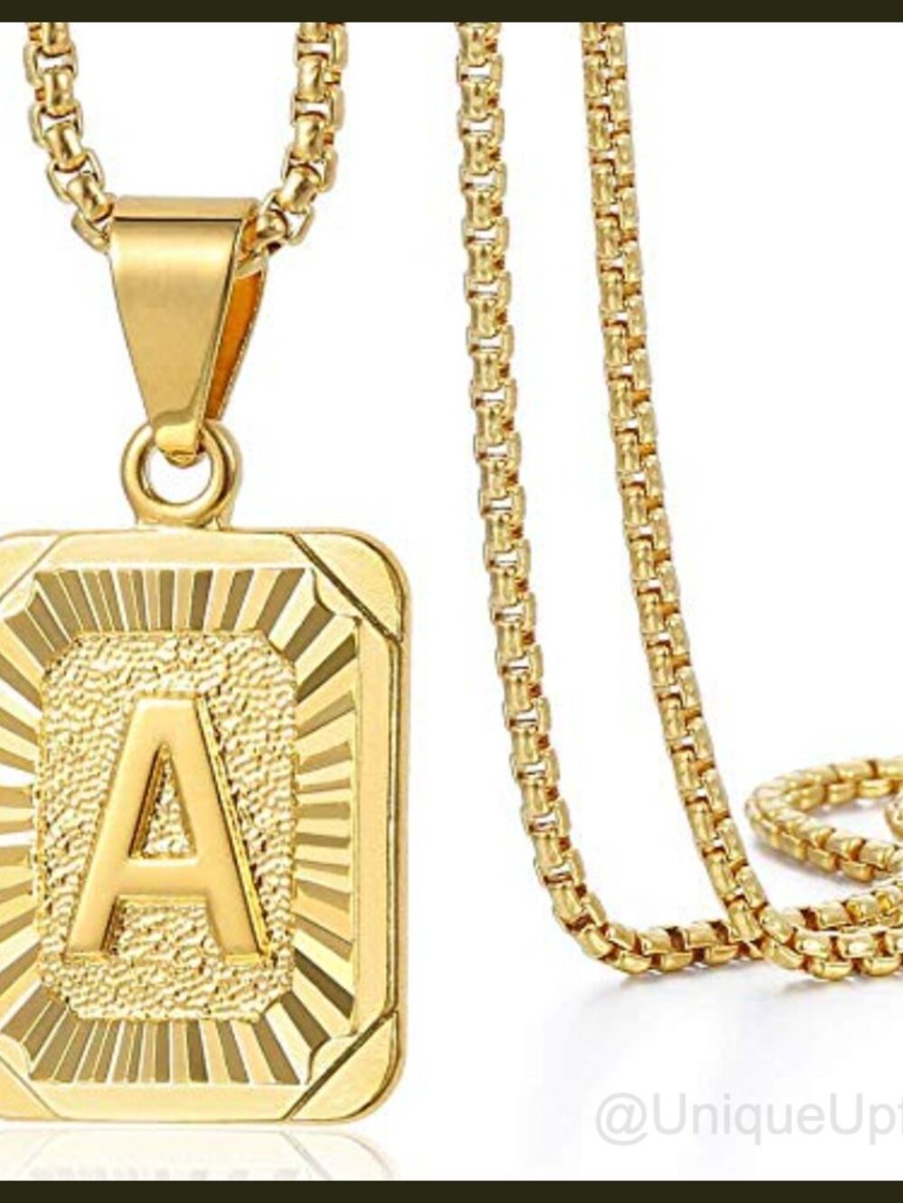Initial A-Z Letter Pendant Necklace Yellow Gold Plated Stainless Steel Box